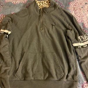 Gray/leopard zip up sweater